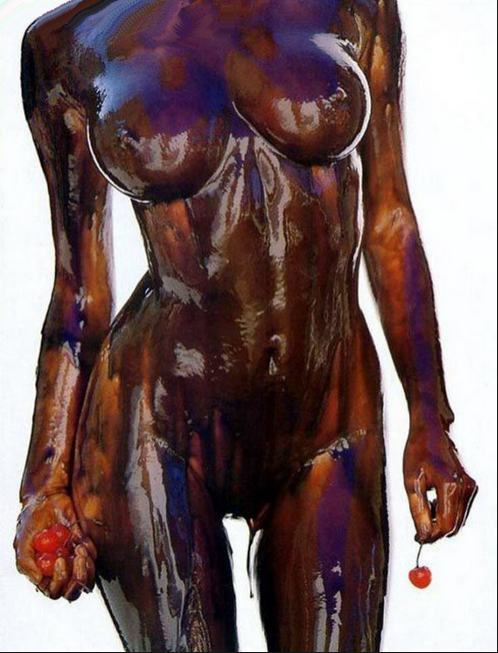 corps de femme nue covert de chocolat